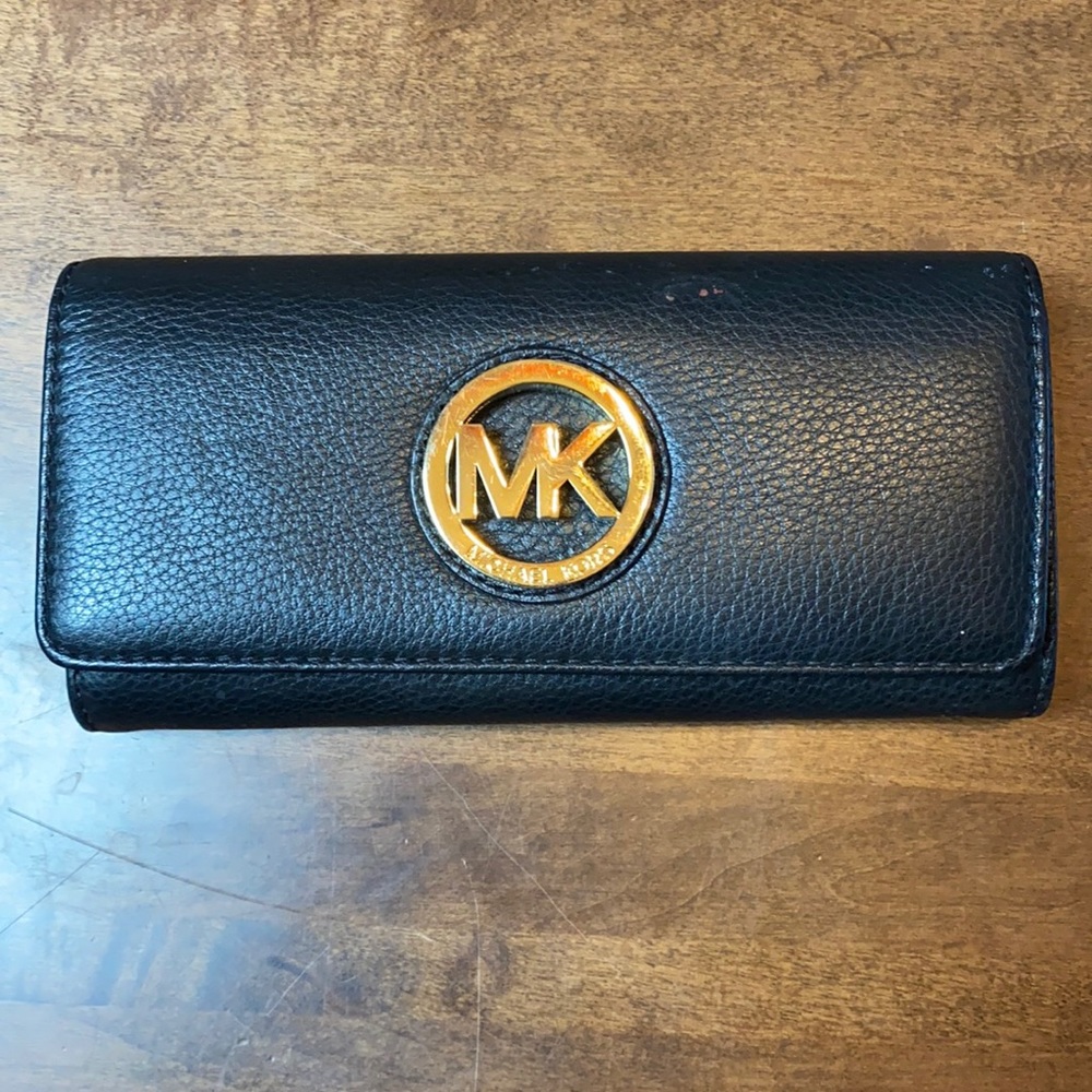 Michael Kors Black Leather Fold Long Wallet